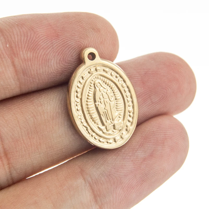 10pcs Our Lady virgen de guadalupe small Oval charms gold color medal tags round Stainless Steel Pendant