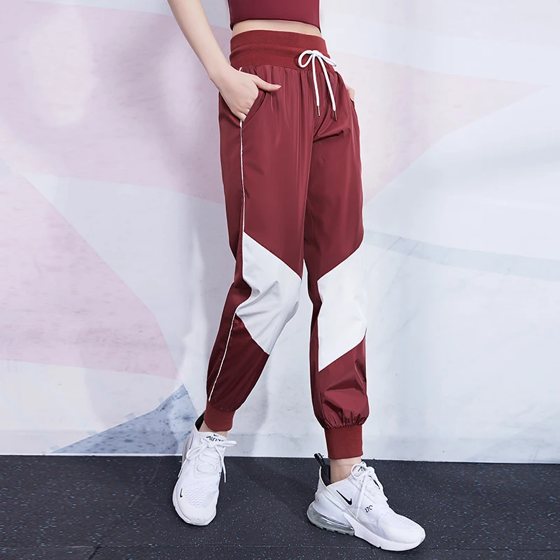 Women's Loose Thin Sport Pants Running Trousers Adjustable Waist Training Gym Pants Female Outdoor Sweatpants Spliced Colors