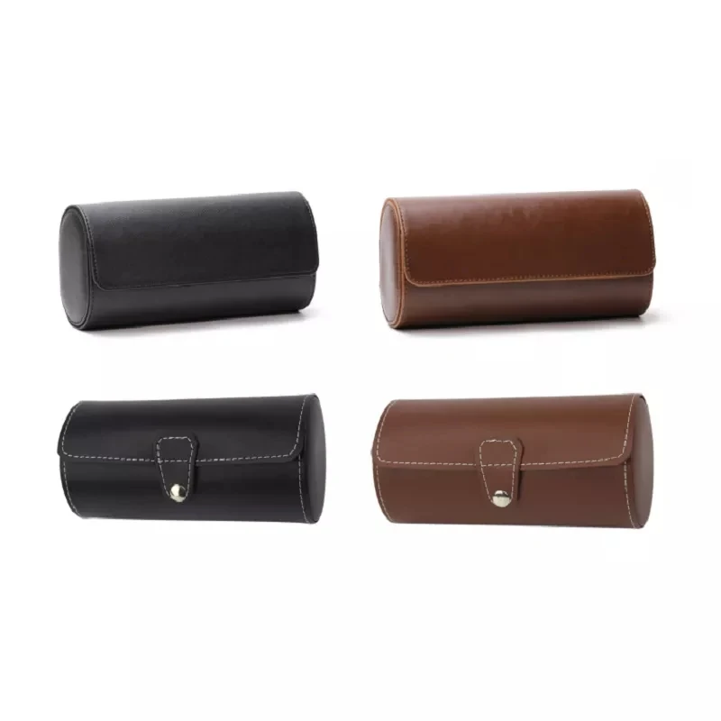 3 Slots Watch Roll Travel Case Chic Portable Vintage Leather Display Watch Storage Box with Slid in Out Watch Organizers