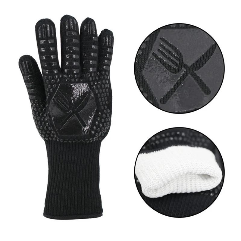 1個のバーベキューグローブ作業用手袋シリコンバーベキュー耐火電子加熱ベーキングキッチングリル高温オーブングローブ