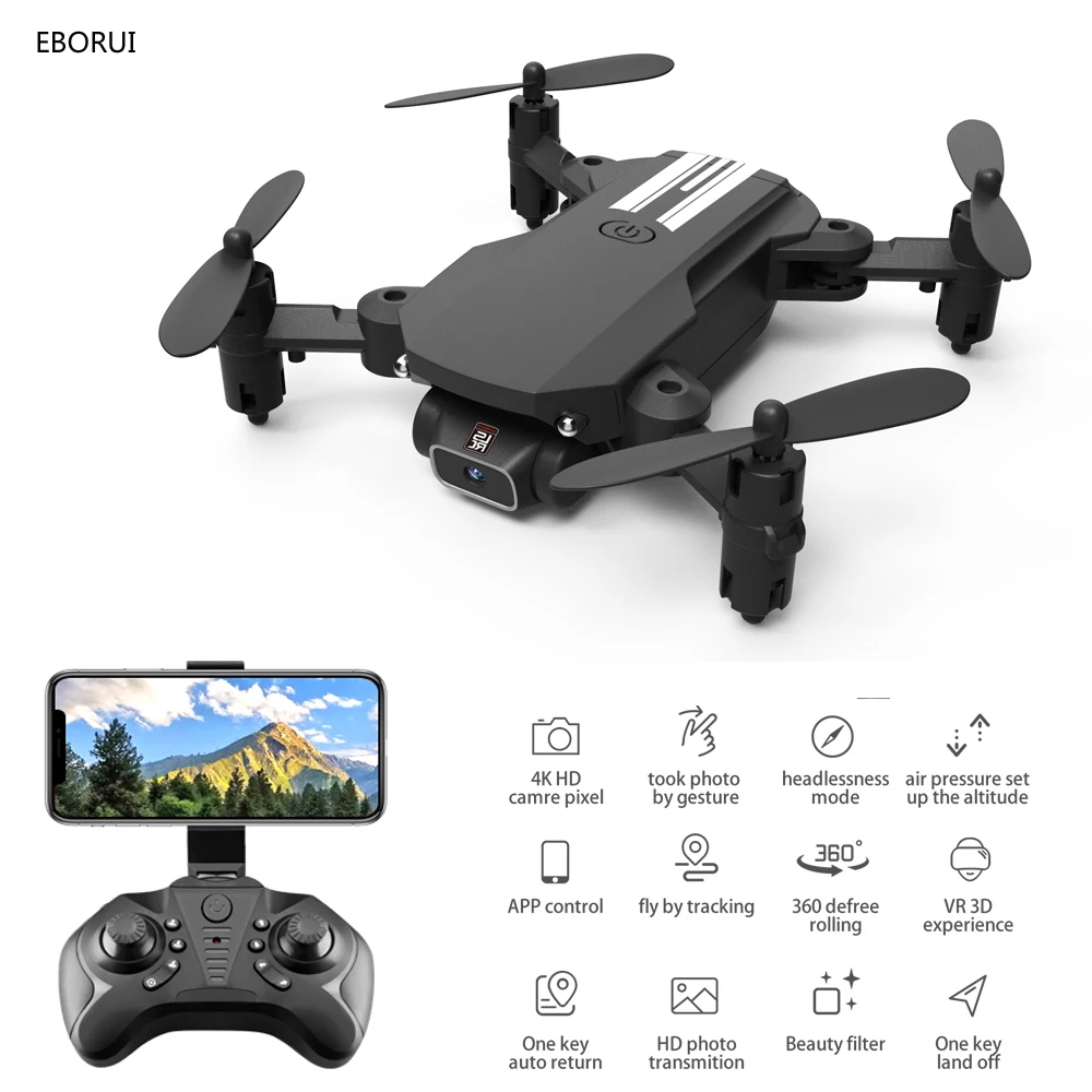 EBORUI RC Drone 2.4Ghz Wifi FPV RC Drone with 4k HD Camera Follow me Gesture Photo Altitude Hold Foldable RC Quadcopter Drone