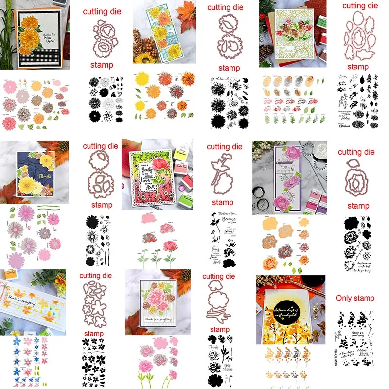 Layered Florals Series Metal Cutting Dies&Coordinating Stamps For Scrapbooking Craft Die Cut Card Making Embossing Stencil