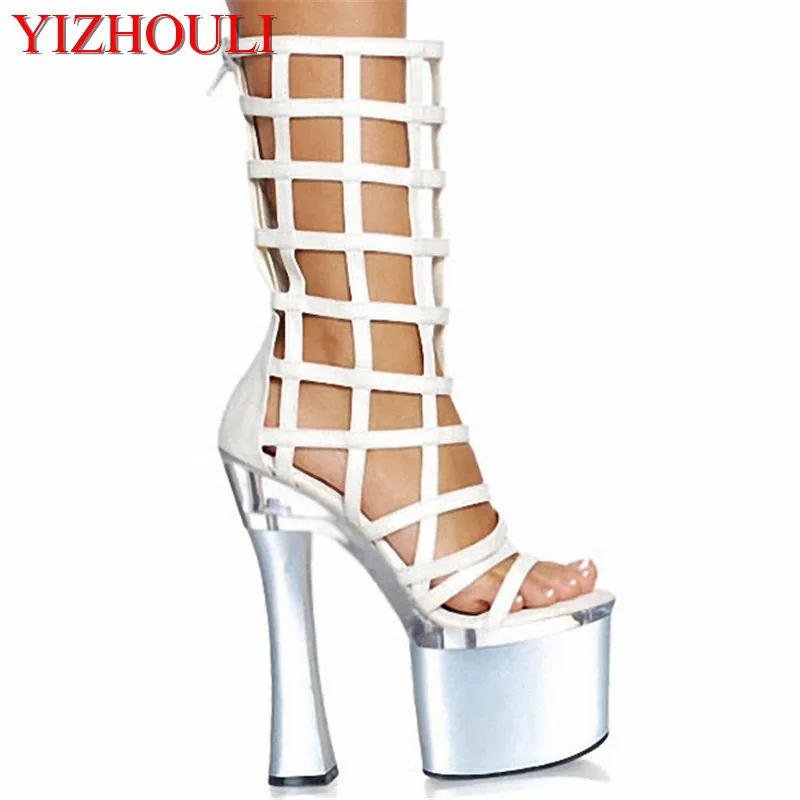 

Fashion women's cut-outs side zipper boots white ankle boots 18cm thick high -heeled pumps boots