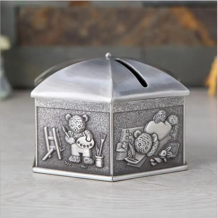 Europe Cartoon piggy bank Metal Children's gifts money saving box coin storage case money bank for kids crafts home decor SNG056