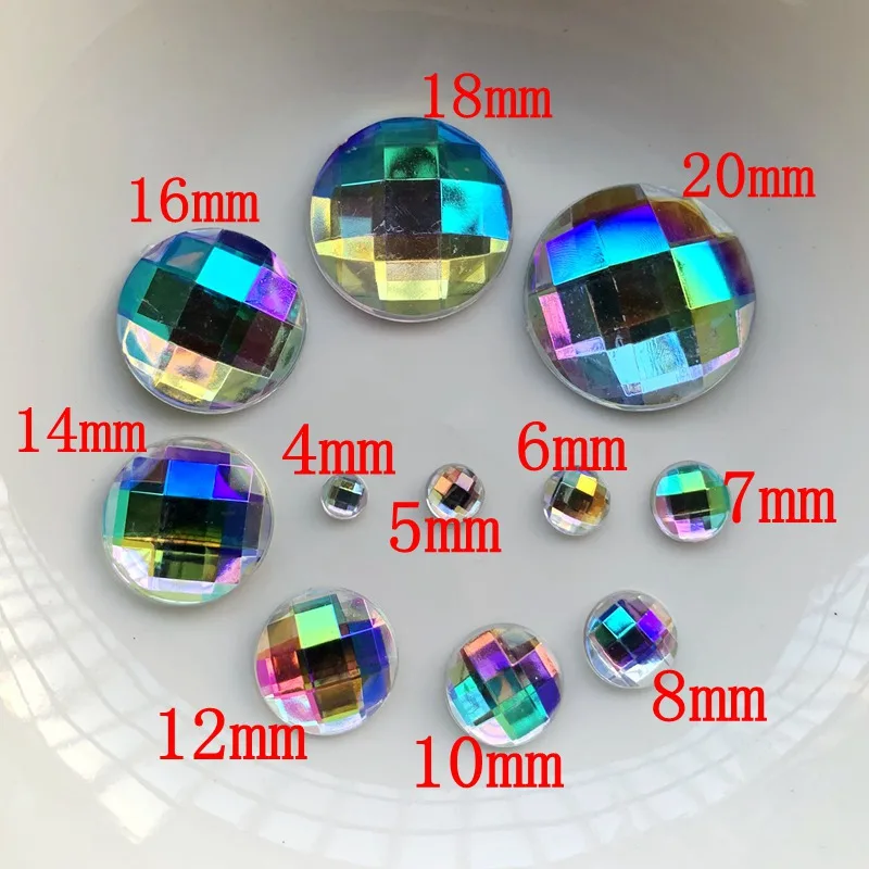 4mm&5mm&6mm&7mm&8mm&10mm&12mm&16mm&18mm&20mm Acrylic Flat Back Rhinestone AB Color DIY Jewelry Made for Wedding Decoration