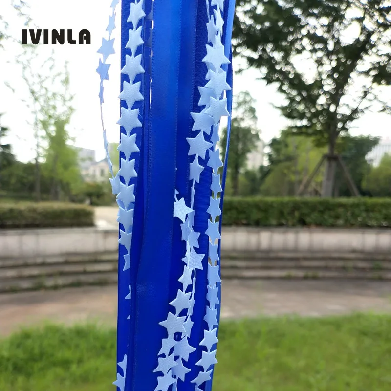 30pcs/ blue star  wedding ribbon  wands with gold bell  ribbon Twirling Streamers wedding ribbon stick