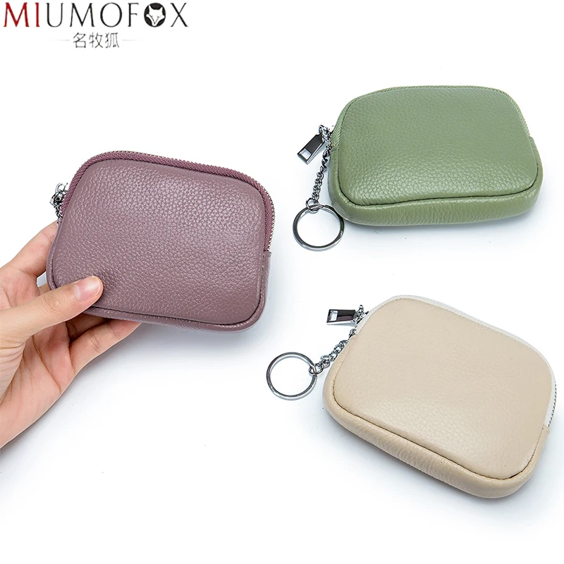 Slim Wallet for Women Soft Cow Leather Womens Coin Purse Genuine Leather Zipper Coin Wallet Casual Key Holder Small Money Bag