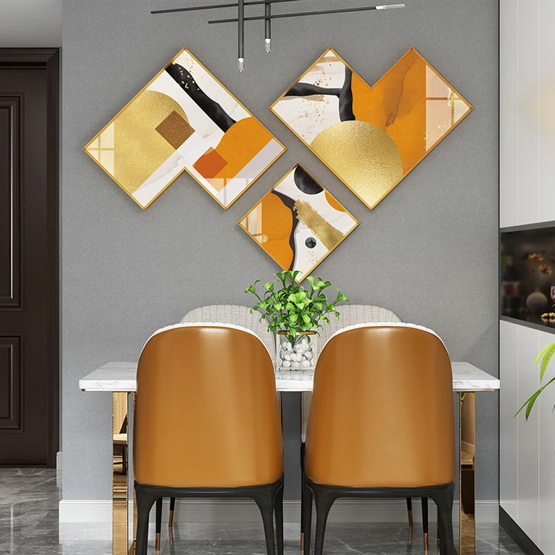 Orange Geometric Lines Decoration Painting Diy Combination Frame Crystal Porcelain Painting Metal Photo Frame Wall Hanging Layou