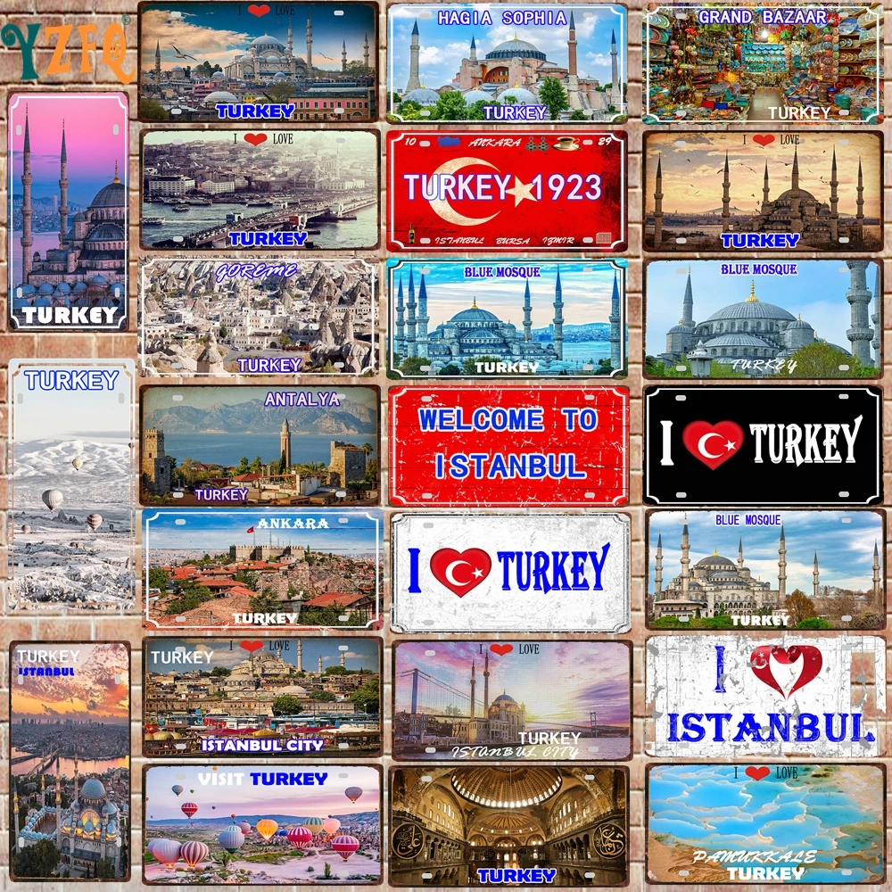 【YZFQ】30X15CM Turkey Istanbul City Travel Metal  Sign Decorative Wall Pub Home Restaurant Craft Decor Vintage Poster DC-1612B