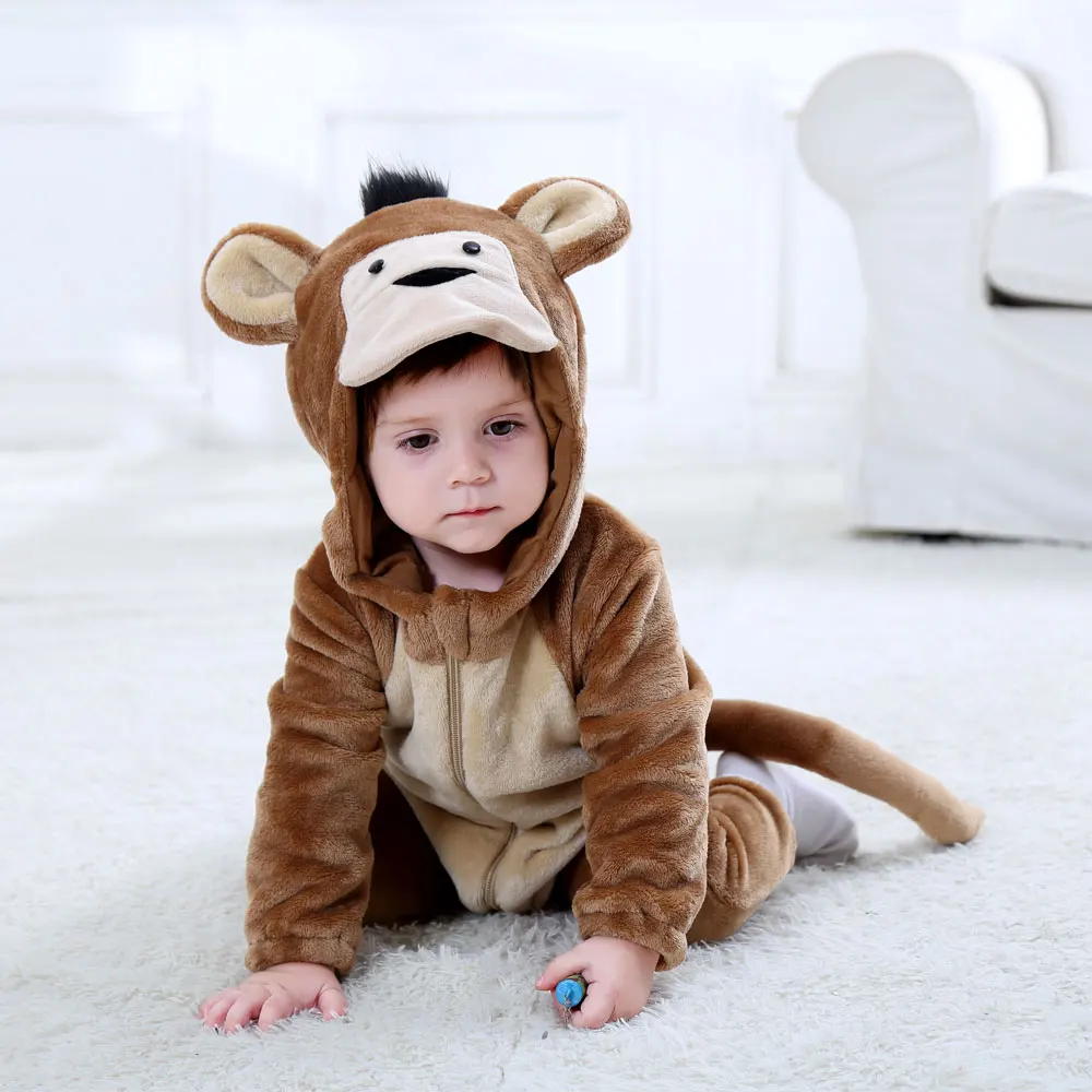 Umorden Baby Monkey Costume Kigurumi Cartoon Animal Rompers Infant Toddler Child Jumpsuit Onesie Flannel Halloween Fancy Dress