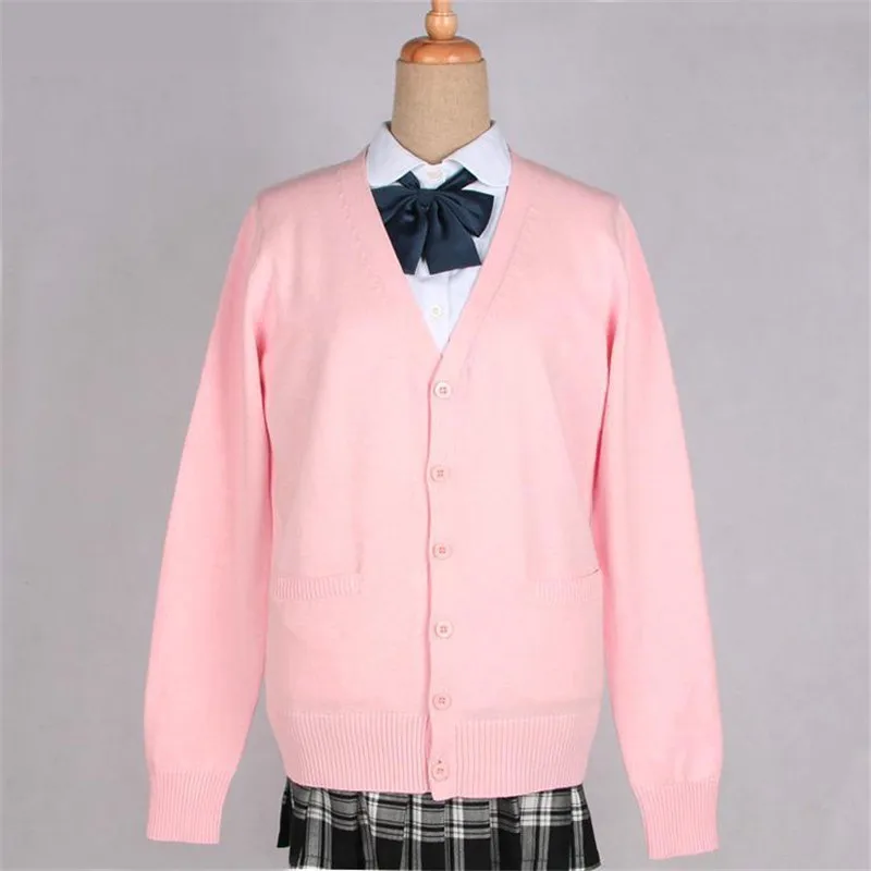 Escola jk uniforme camisola casaco anime cosplay trajes cardigan outerwear camisola 16 cor manga longa tricô casaco para meninas