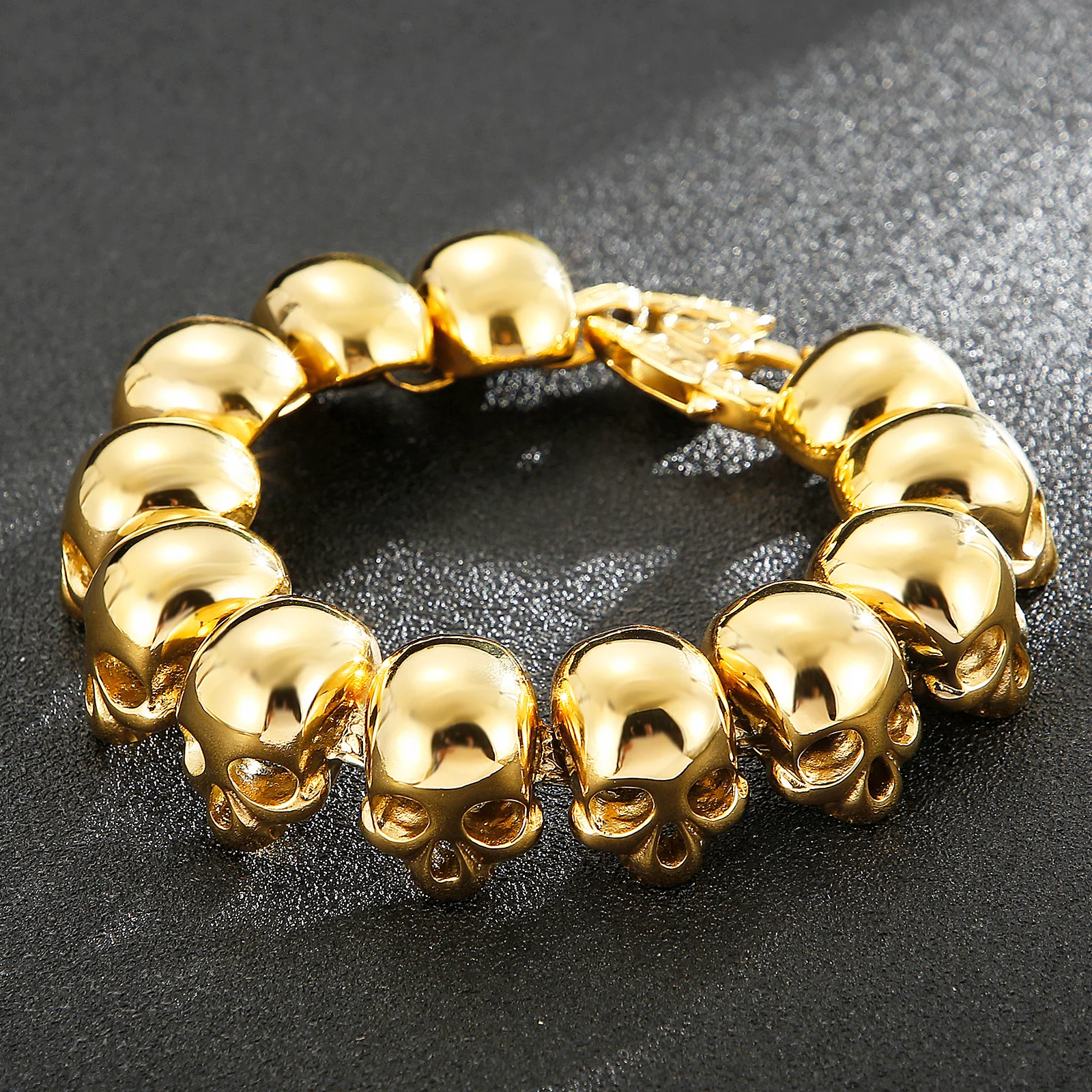 Kalen Hip-Hop Rock Men's Stainless Steel Bracelet Chunky Polished Skull Head Accessories Gothic Biker Party Jewelry Gifts view 3