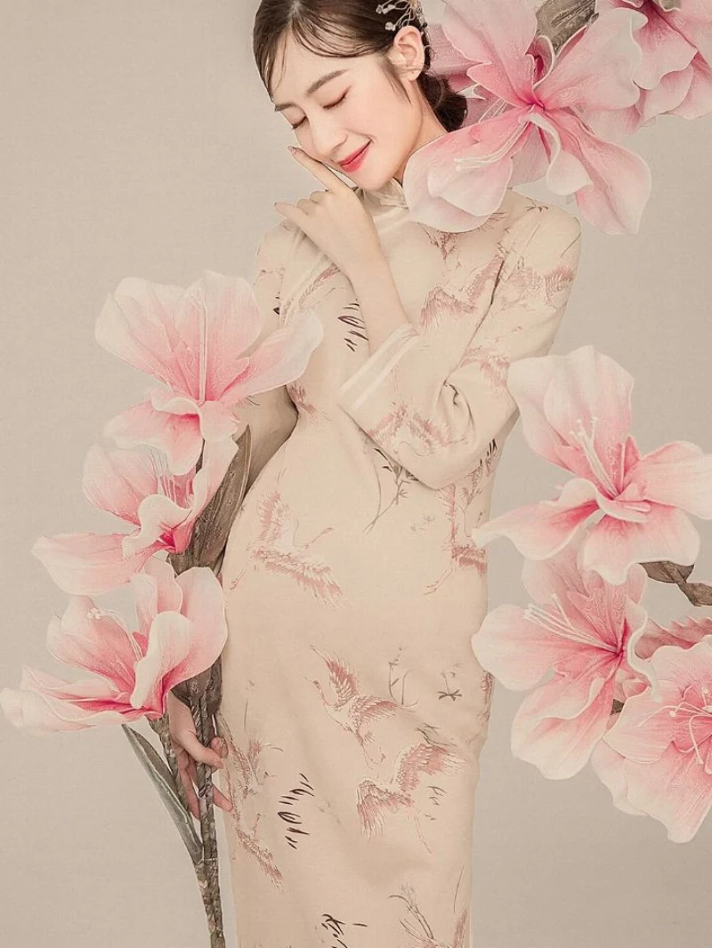 New Maternity Photo Clothing National Style Printed Cheongsam Photo Art Maternity Photo Studio Photography Maternity Dress