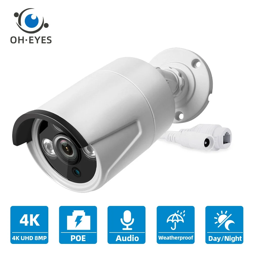 

H.265 4K POE IP Security Camera Exterior Waterproof Audio Record CCTV Bullet Camera Video Surveillance System 8MP Outdoor IP Cam