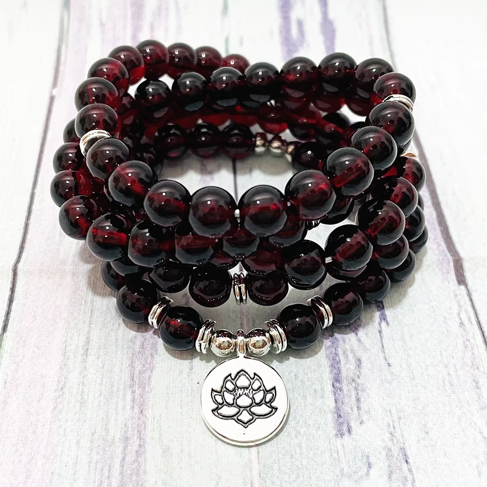 Ruberthen 8 MM Garnet 108 Mala Bead Bracelet For Women Best Spiritual Yoga Meditation Bracelet High Quality Buddhist Jewelry