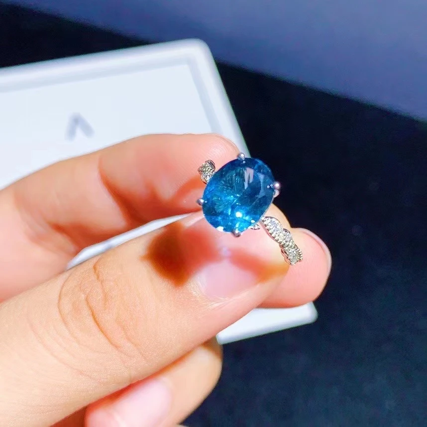 

2021 newest natural topaz ring for women silver ring ocean blue color natural gem real 925 silver girl birthday gift oval gem