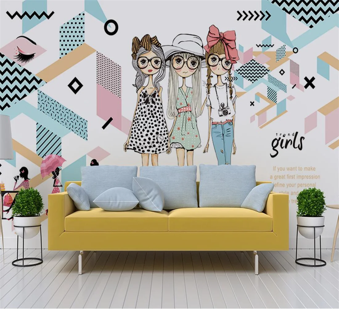 Custom 3d Wallpaper cosmetics clothing shop hand-painted fashion girls' work clothes Background self-adhesive material Murals