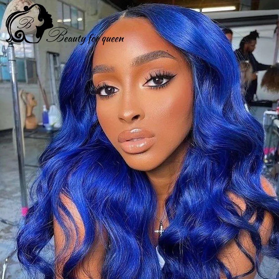 

Косплей, темно-синий, объемная волна, бразильский парик из натуральных волос, цветной прозрачный кружевной фронтальный парик, высокое качество для женщин, плотность 180
