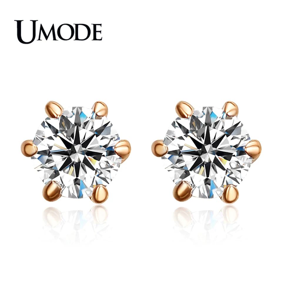 UMODE Rose Gold color 6 Prongs Sparkling 0.5ct Cubic Zirconia Cubic Zirconia Post CZ Stud Earrings JE0137A