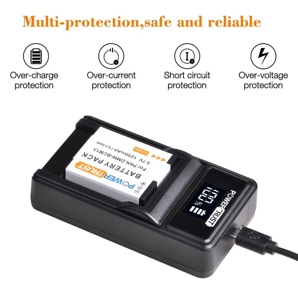 DMW-BCM13 DMW-BCM13E Battery and LED USB Charger for Panasonic Lumix DC-TS7 DMC-FT5 DMC-LZ40 DMC-TS5 DMC-TZ37 DMC-TZ40 DMC-TZ41