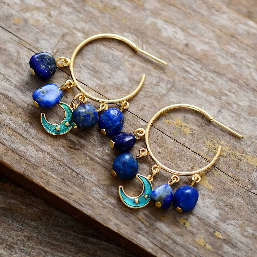 Boho Blue Lapis Luzuli Bold Fashion Gold Plated Hoop Earring Teen girls Ins Women Jewelry Bijoux Dropshipping Wholesale