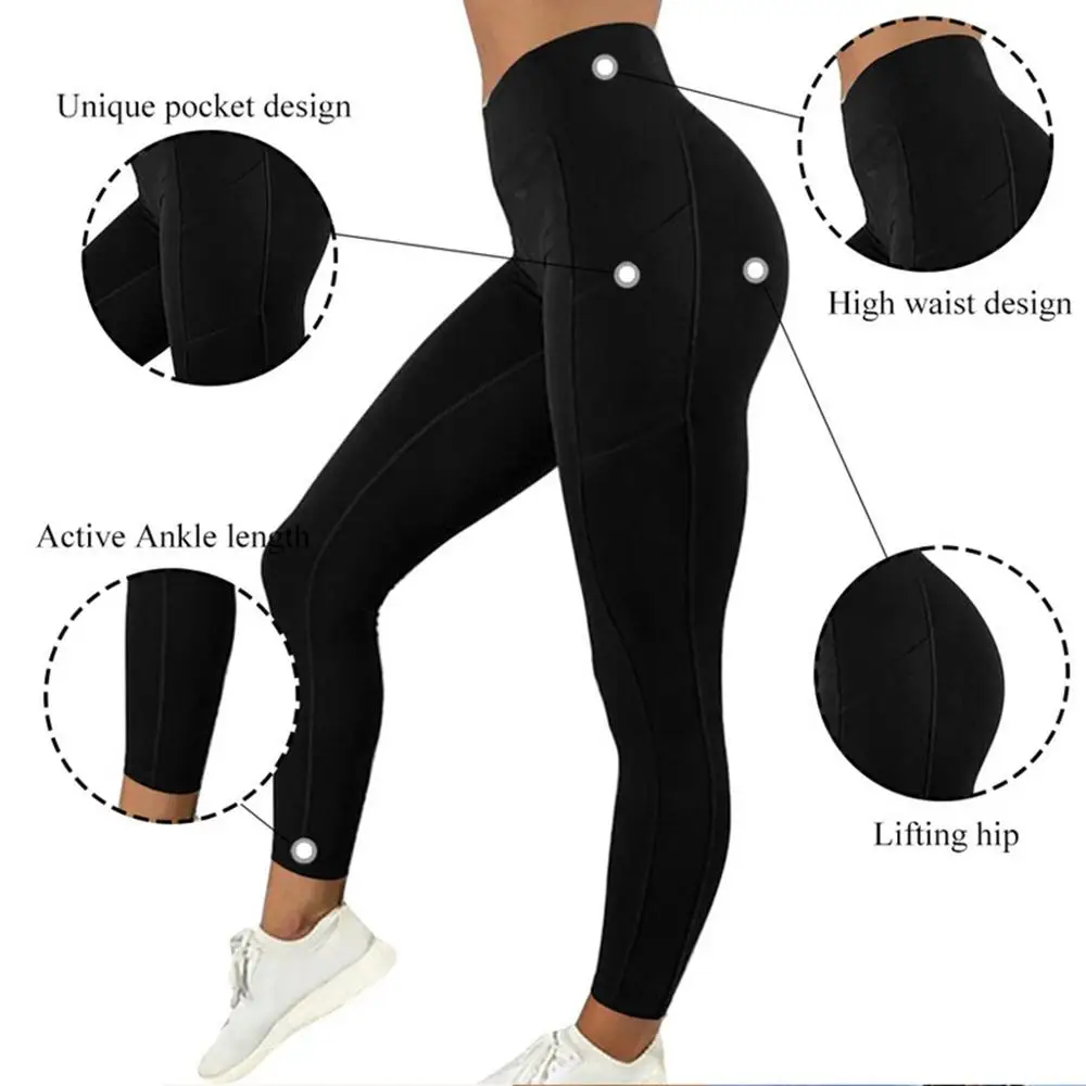 Women Yoga Leggings Gym Fitness Breathable Quick Drying Tights High Waist Lifting Hip Workout Legging Running Pants w/ Pocket