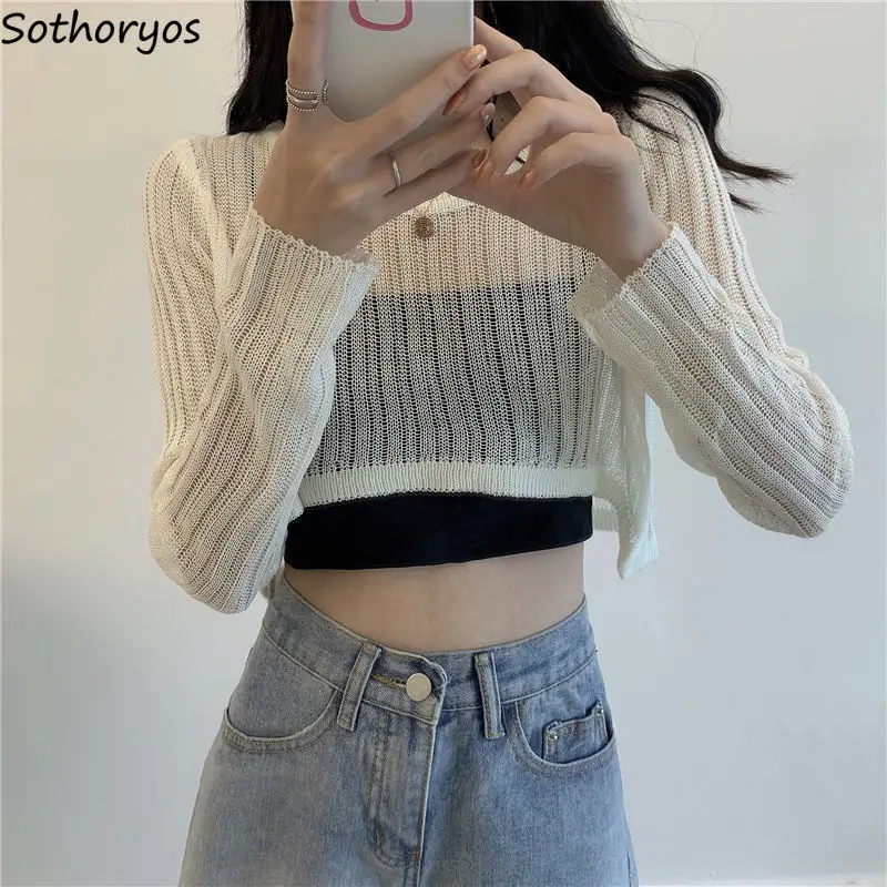 Thin Shrugs Women Summer Breathable Solid Loose Soft Crop Top Outwear Trendy Hot Girls Students Casual Sun-proof Ulzzang Popular