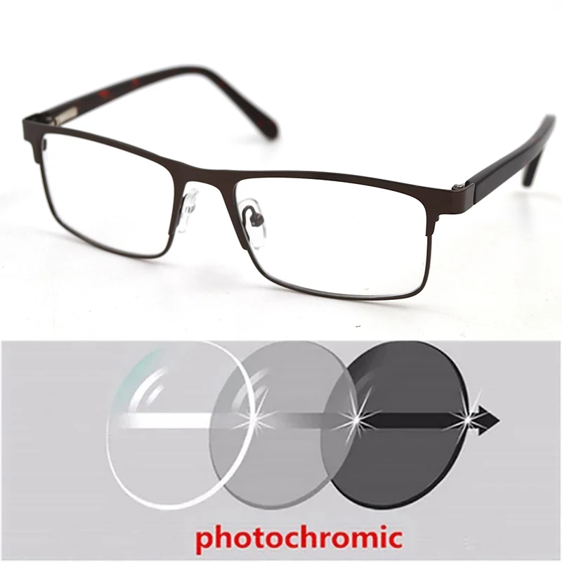 ใหม่ Photochromic แว่นตาสายตาสั้นสำหรับ Man แว่นขยายสี่เหลี่ยมผืนผ้าครึ่งกรอบสายตาสั้นแว่นตาขับรถแว่นตากันแดด