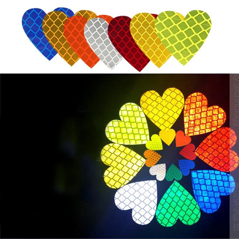 12pieces/set heart shape Auto Exterior Universal Safety Warning Mark Reflective Tape Motorcycle Bike reflective Car Stickers