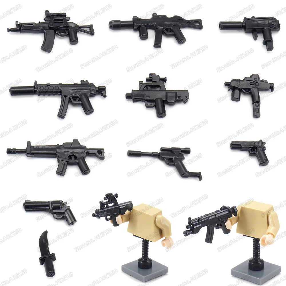 Assembly Army MP5 Submachine Gun Set Weapons Military WW2 Building Block Soldier Figures Equipment Fighting Model Child Gift Toy