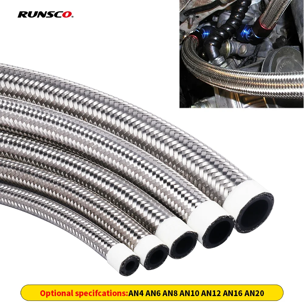 AN4 AN6 AN8 AN10 AN12 Racing Braided Oil Line Fuel Hose Oil Gas Line Brake Line Hose Stainless Steel Oil Pipe