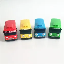 4pcs/set Korean Anime 9cm Tayo Bus Oyuncak Car Model Mini Plastic Pull Back Blue Green Yellow Red Tayo Bus for Kids Gift