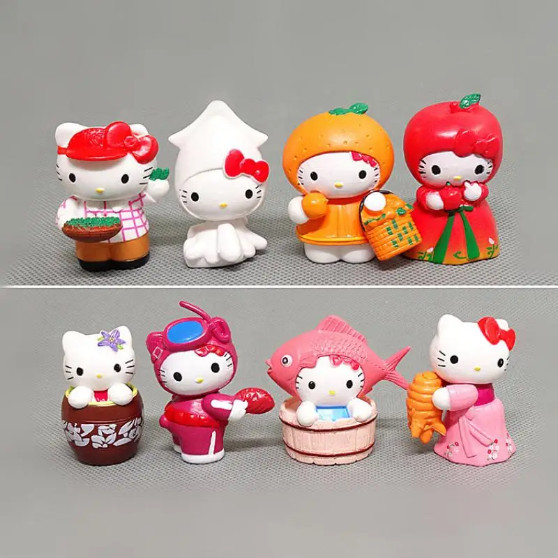 Anime Action Figures Kt Cat My Melody Kawaii Dolls Japanese Mini Suit Set of 8 PVC Material Collecte Cute Gifts For Girls Friend