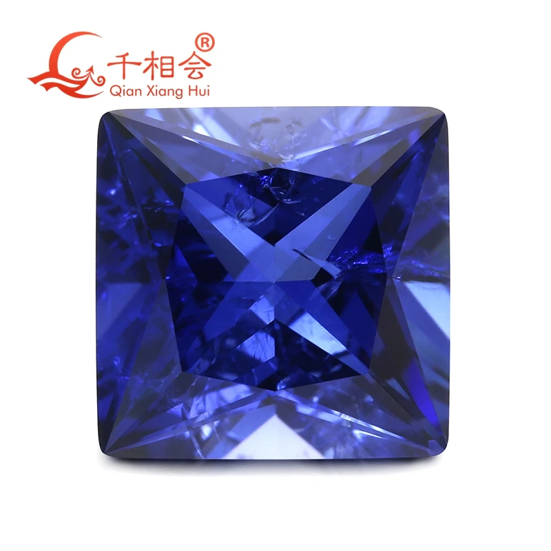 Square Shape  Princess Cut Loose Gem Stone Lab Grown Sapphire  Cornflower Blue Royal Blue Minor Cracks And Inclusions corundum