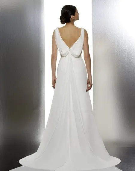 Weiß. Kleid elegante chiffon A-linie eigenschaften V-ausschnitt dramatische gugel schmeichelhaft perlen medaillon braut Bespoke Hochzeit Kleider