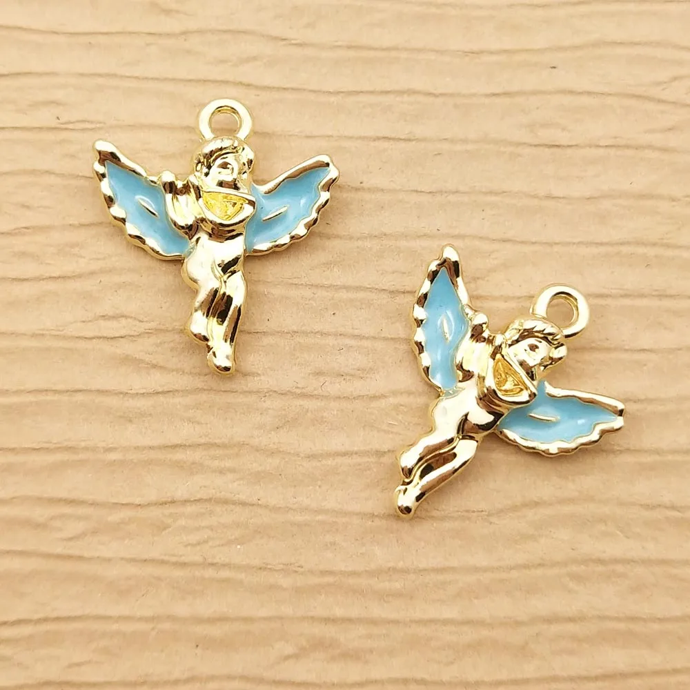 10pcs Wing Angel Charm for Jewelry Making Enamel Earring Pendants Keychain Accessories Diy Craft Supplies Alloy Metal