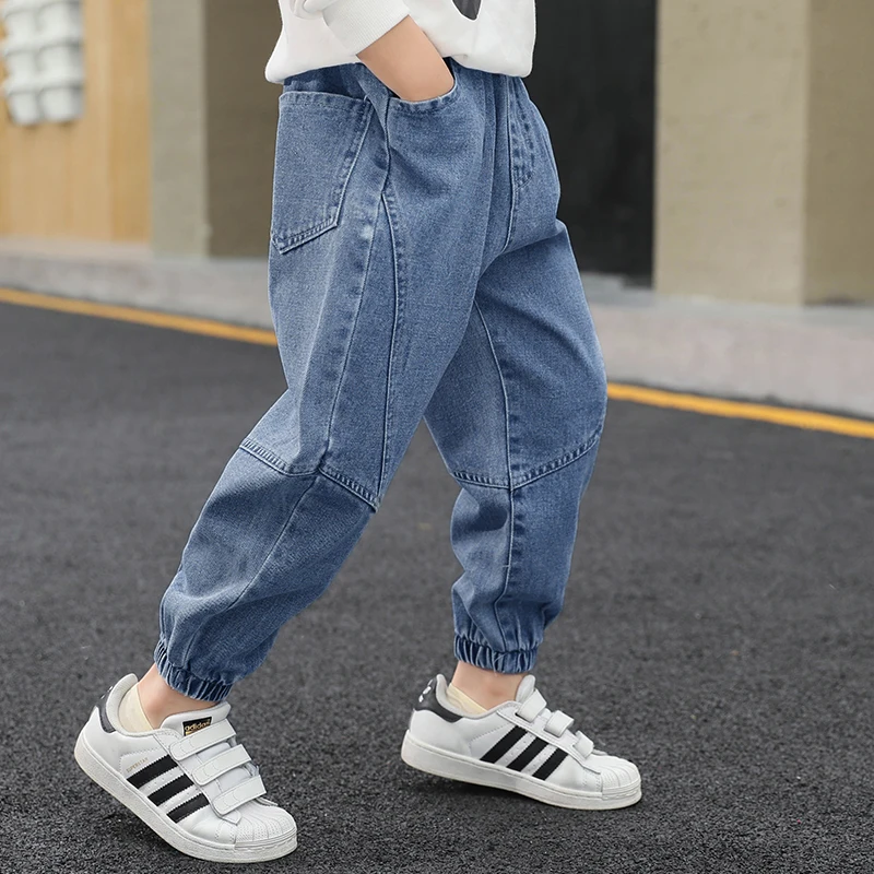 Children\'s Clothing Casual Jeans For Boy Pants Denim Cotton Autumn Winter Elastic Waist Jeans Kids Casual Pants 4 6 8 10 12 Year