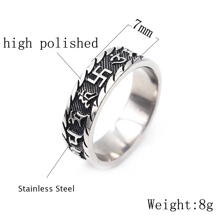 AsJerlya Mantra Heart Sutra Ring Six-character Men's Women's Stainless Steel Couple Rings Domineering Personality Dropshipping