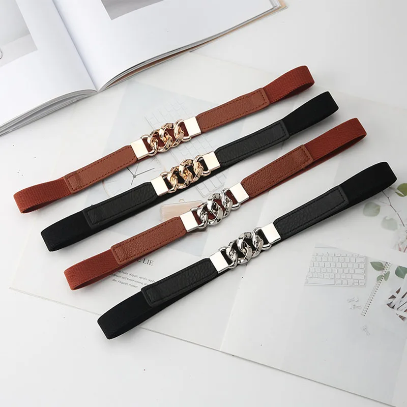 65cm Female Fashion Thin Elastic Waistband Metal Buckle Belt for Women Dress Suit Waist Stretch Band Clothing Accessories