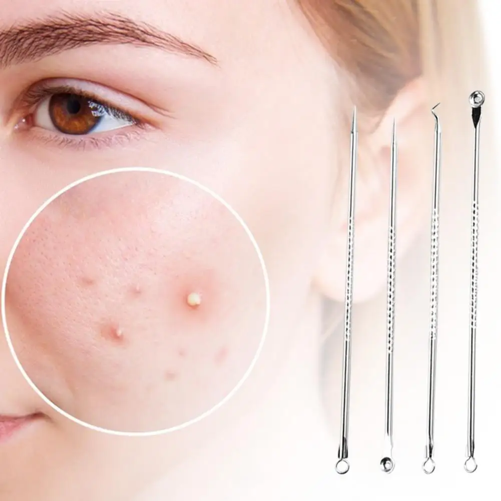 4Pcs/Set Acne Needle Portable Exquisite Stainless Steel Beauty Comedones Pimple Remover for Nose