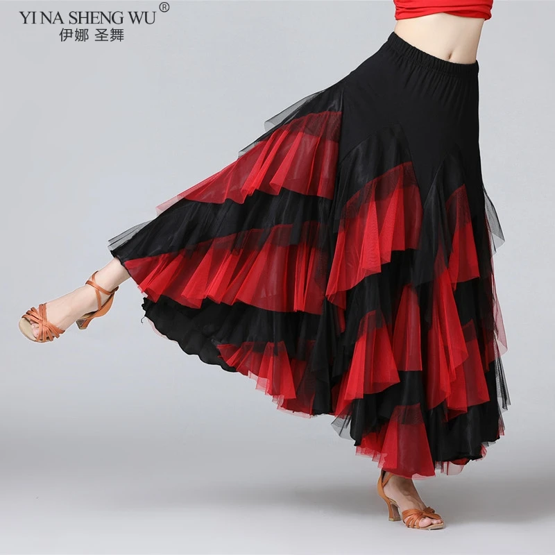 New Women Dancing Costume Dance Practice Skirt Flamenco Waltz Ballroom Classical Competition Layered Big Swing Spanish Skirts