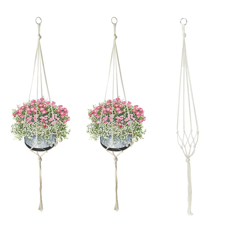 1pc Plant Hanger Wall Decoration Handmade Macrame Flower Pot Hanging Basket Rope Flower Pot for Countyard Garden Decor Supplies