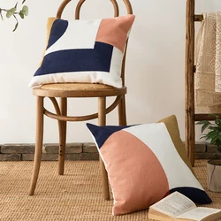 Home Decoration Cushion Cover 45x45cm Abstract Embroidered Square Pillow Cover Color Block Pink Beige Cozy for living room