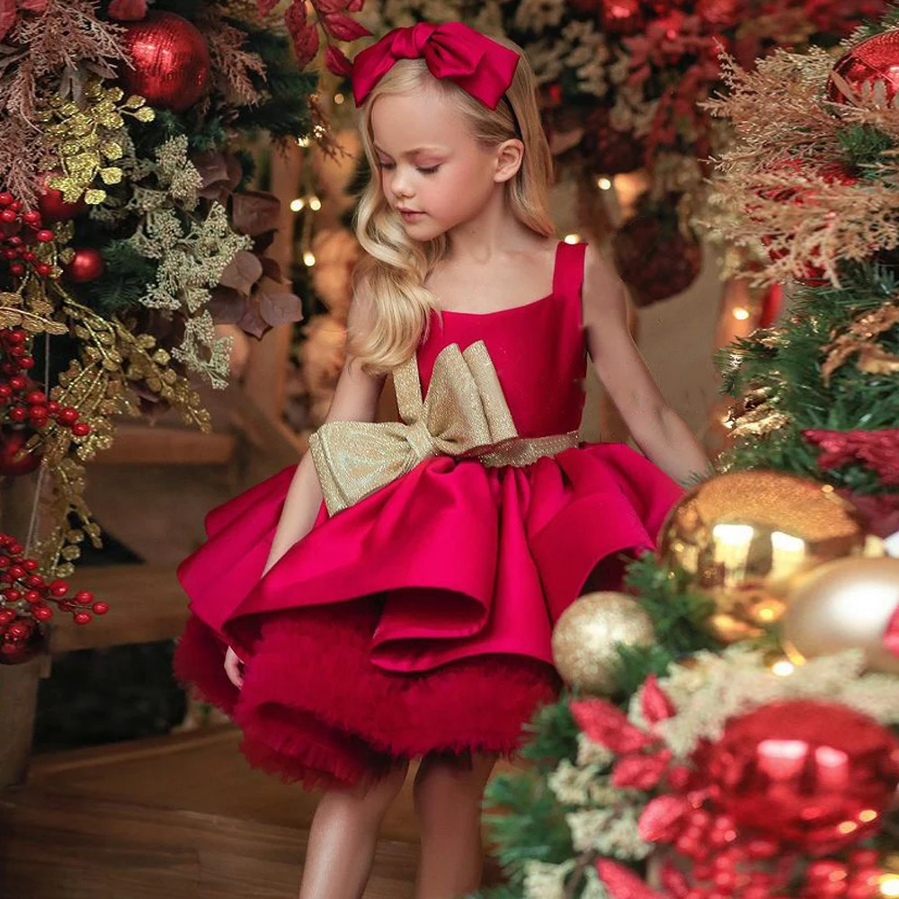 Yipeisha-vestidos de fiesta para niños, para cumpleaños, Navidad, vestido de primera comunión, Puff, Princesa, desfile, vestido de niña de flores, lazo dorado