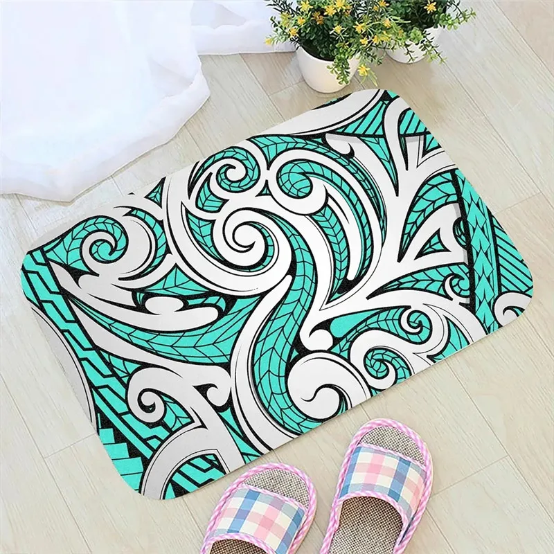 Polynsian Maori Ethnic Ornament Violet Hawaii Door Mat Printed Indoor Non Slip Door Floor Mats Carpet Rugs Decor Porch Doormat