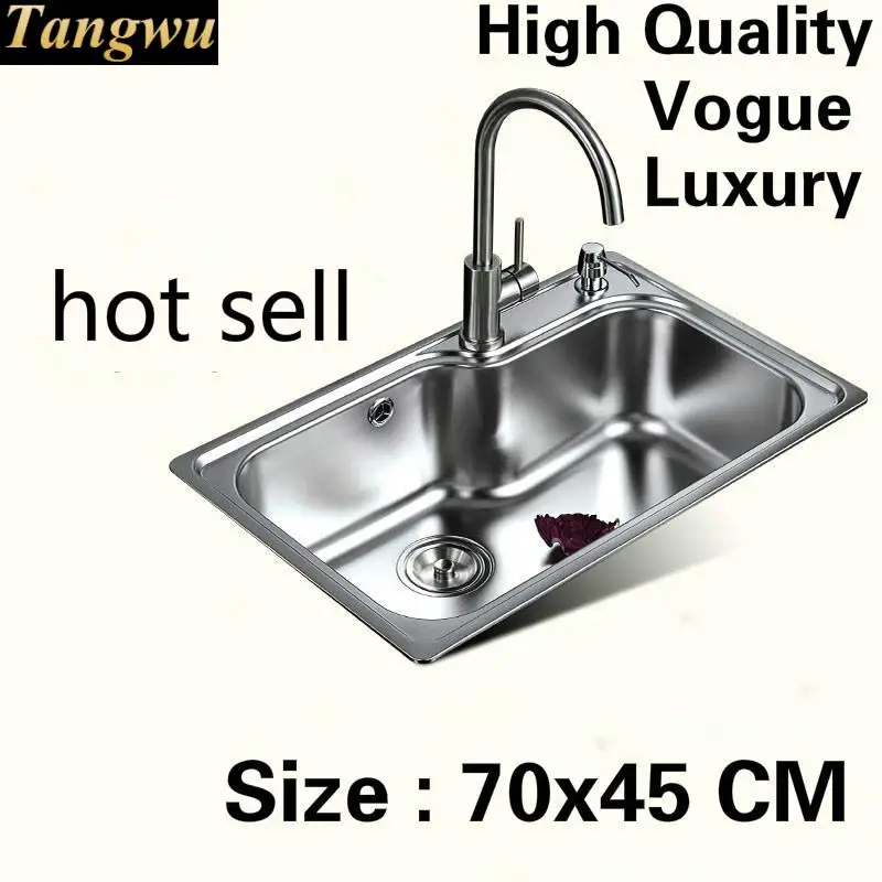 

Free shipping Home wash vegetables large kitchen single trough sink high quality stretch faucet 304 stainless steel 700x450 MM