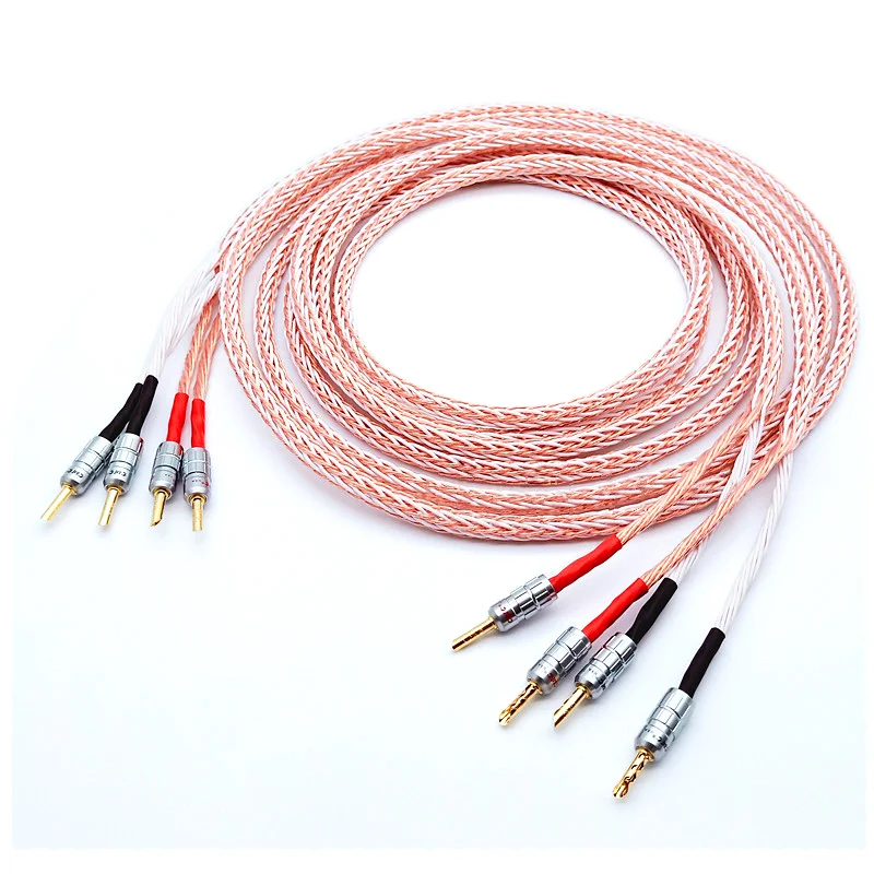 

1 pair 12TC 24 Core Single Crystal Copper HIFI Audio Speaker Cable Single Wire 2 or Bi Wire 4 with CMC Purple Copper/Gilded Plug