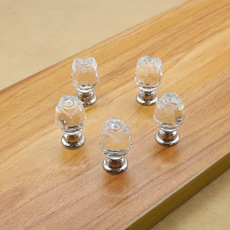 Simplicity Rose flower Design Crystal Glass Knobs Cupboard Drawer Pull Kitchen Cabinet Door Wardrobe Handles Hardware