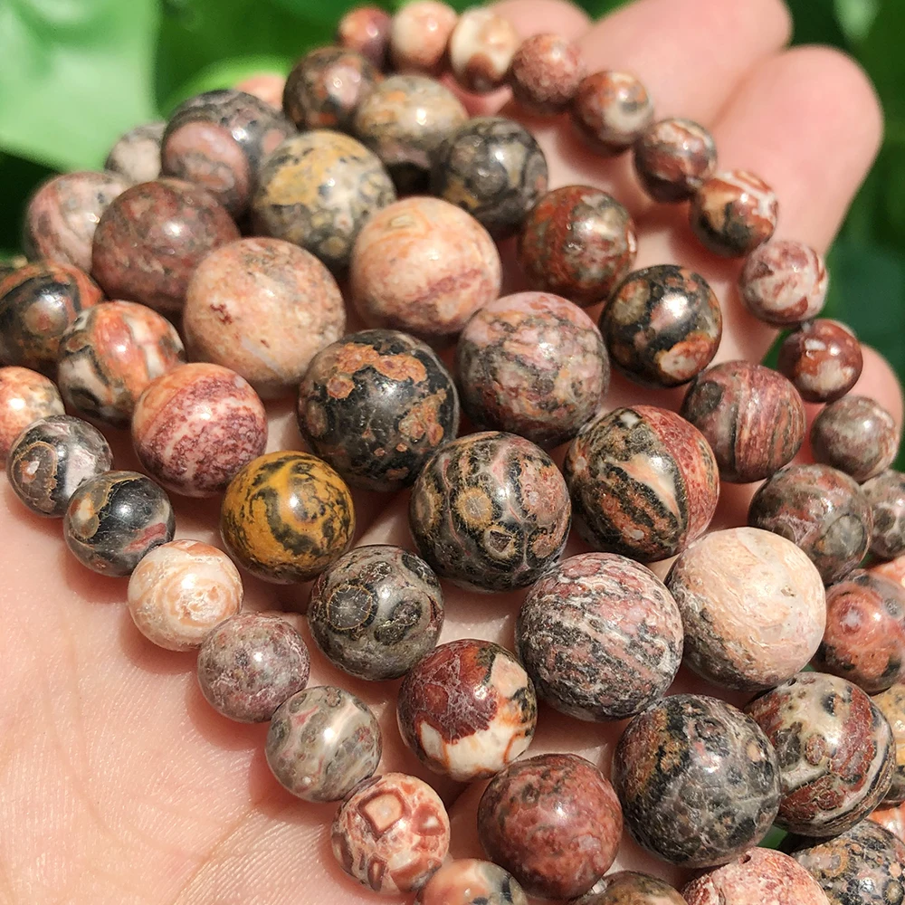 Wholesale Natural Leopard Jasper Stone Beads Round Loose Spacer Beads For Jewelry Making Diy Bracelet 4/6/8/10/12mm 15inch