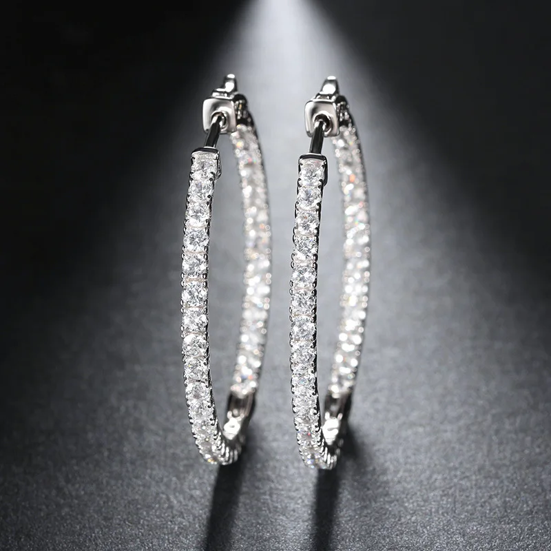 AIYANISHI Real 925 Sterling Silver Classic Big Hoop Earrings Luxury Sona Diamond Hoop Earrings Fashion Simple Minimal Gifts